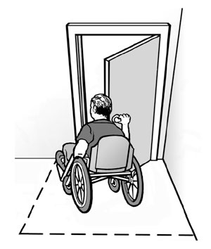Illustration:  Clear floor space in front of an accessible entrance