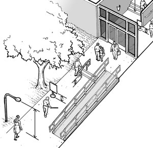 Illustration: exterior pedestrian route accessible to people with vision disabilities