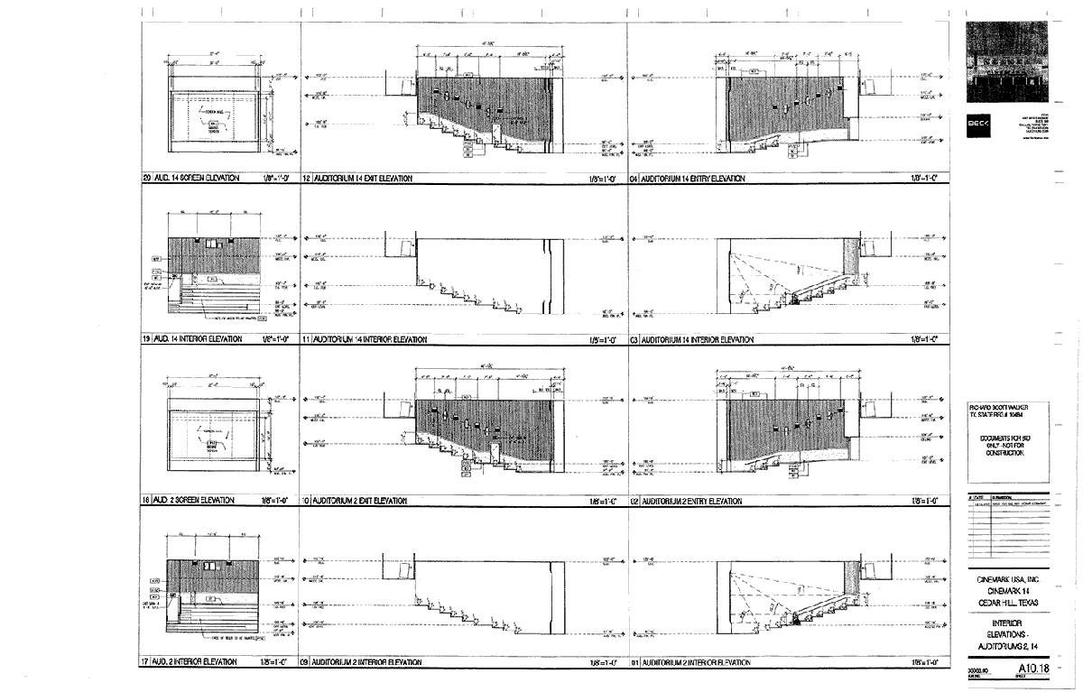 Interior Elevations for Cinemark 14, Cedar Hill, Texas, Auditoria 2 and 14