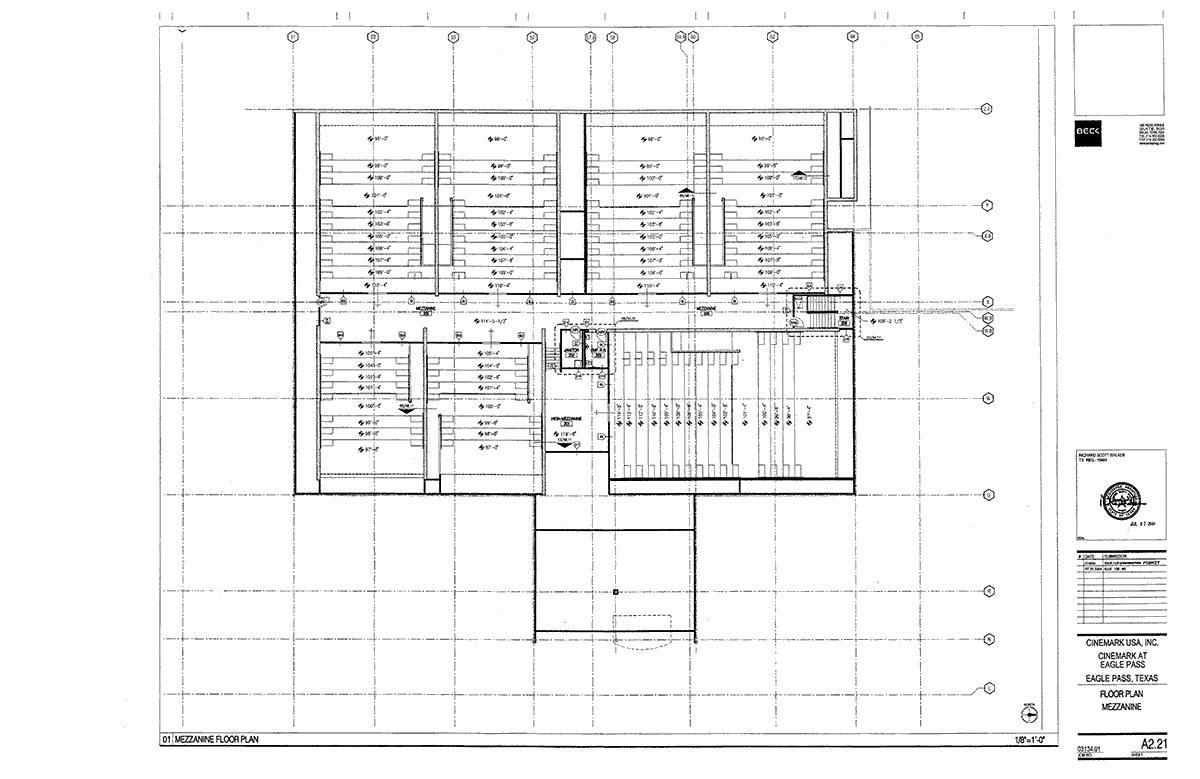 Mezzanine floor plan for Cinemark 7, Eagle Pass, Texas.