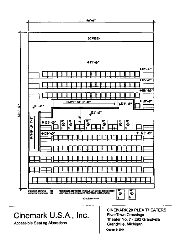 Seating plan for Cinemark 20, RiverTown Crossings, Grandville, Michigan, Auditorium 7.
