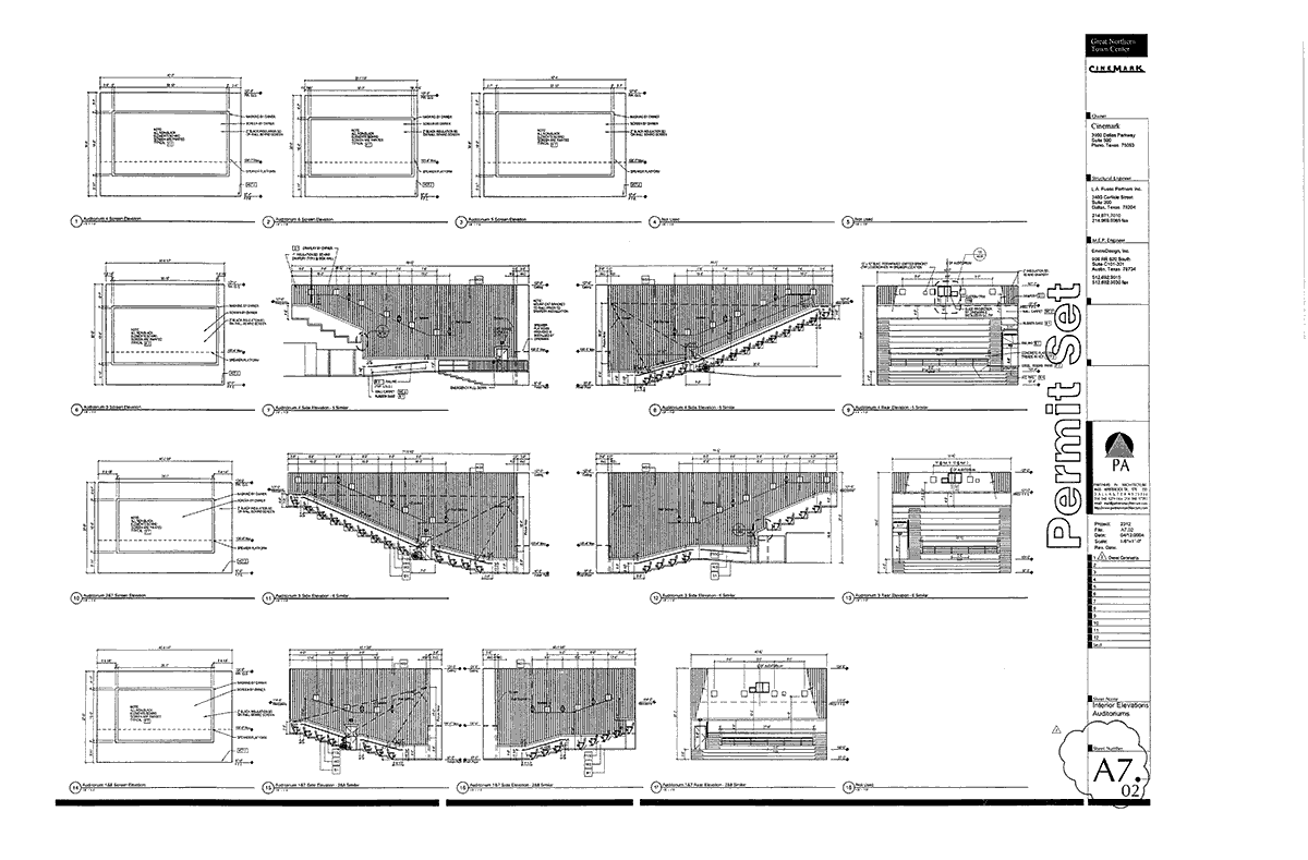 Auditorium Elevations for Cinemark 8, Helena, Montana.