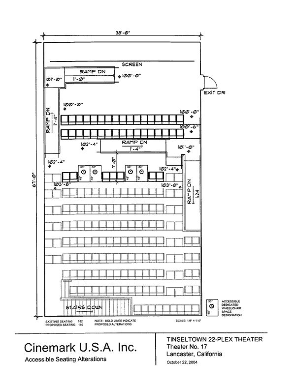 Seating plan for Tinseltown 22, Lancaster, California, Auditorium 17.