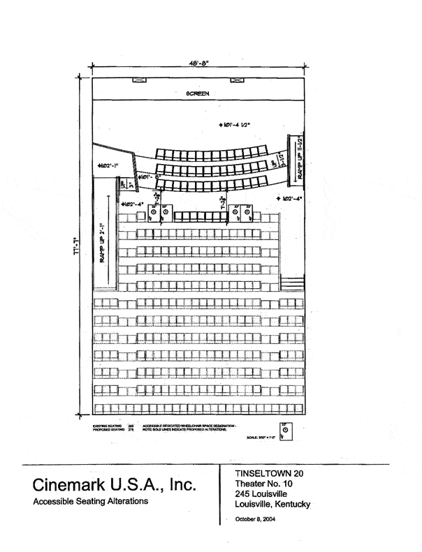 Seating plan for Tinseltown 20, Louisville, Kentucky, Auditorium 10.