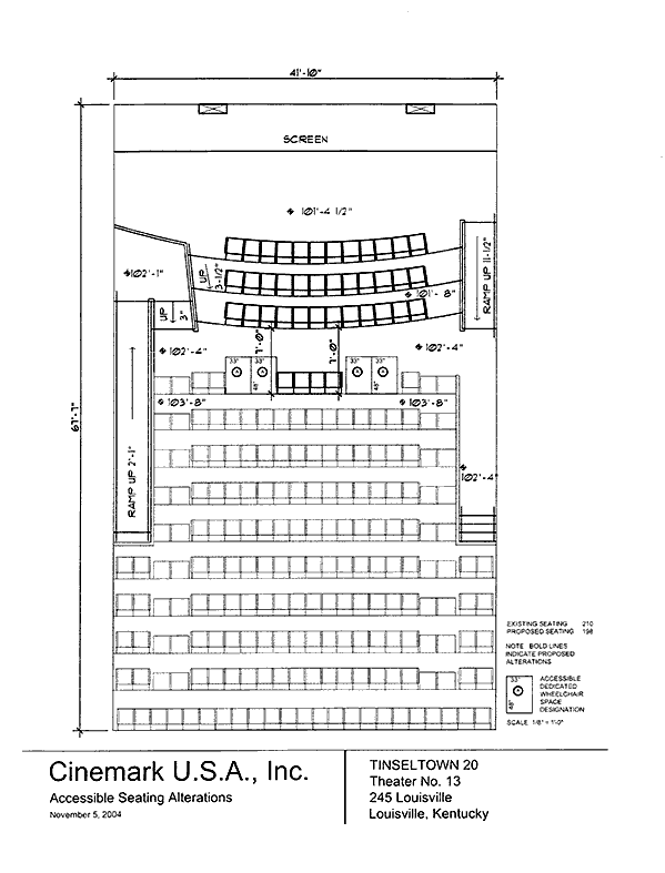 Seating plan for Tinseltown 20, Louisville, Kentucky, Auditorium 13.