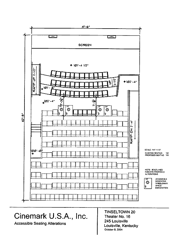 Seating plan for Tinseltown 20, Louisville, Kentucky, Auditorium 16.