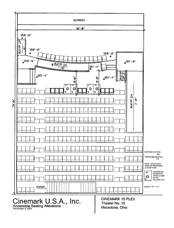 Seating plan for Cinemark 15, Macedonia, Ohio, Auditorium 15.