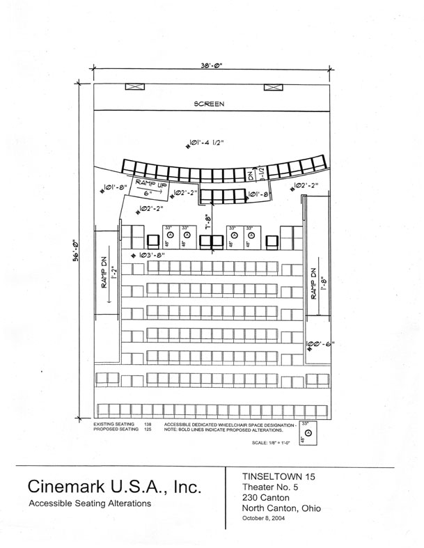 Seating plan for Tinseltown 15, North Canton, Ohio, Auditorium 5.