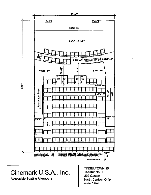 Seating plan for Tinseltown 15, North Canton, Ohio, Auditorium 6.