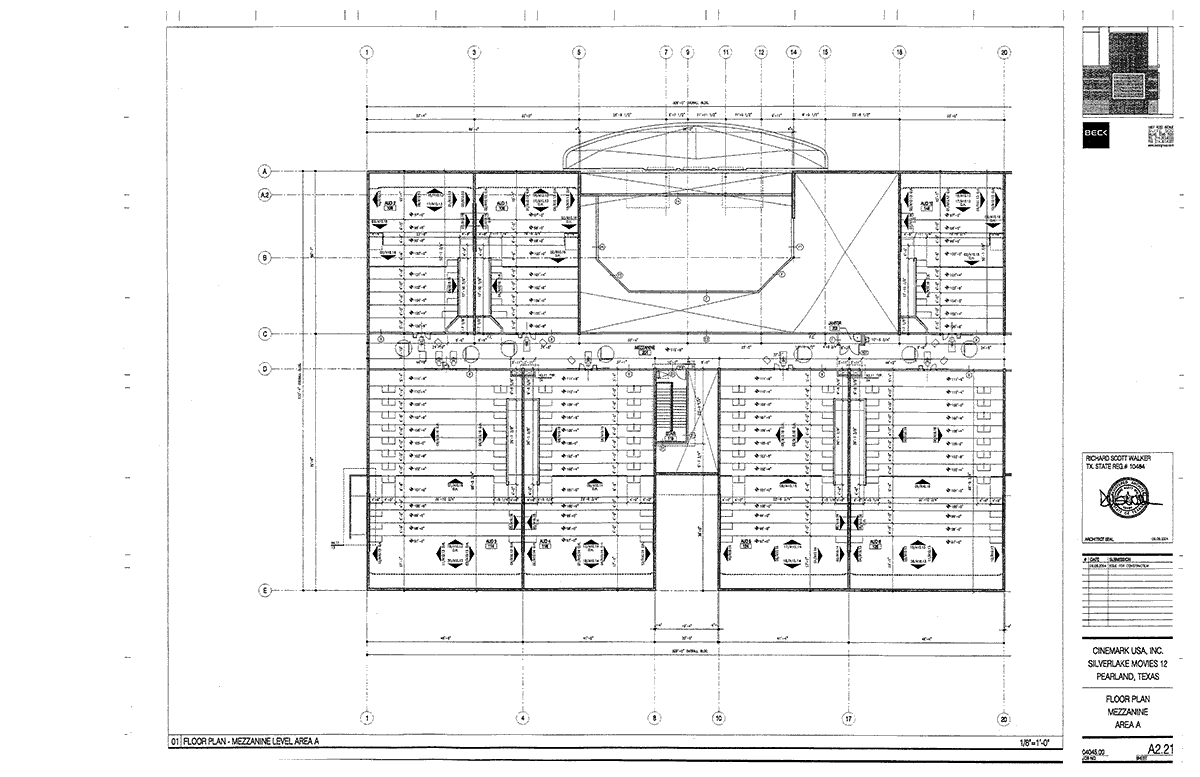 Floor Plan for Silverlake Movies 12, Pearland, Texas, Mezzanine Area A.
