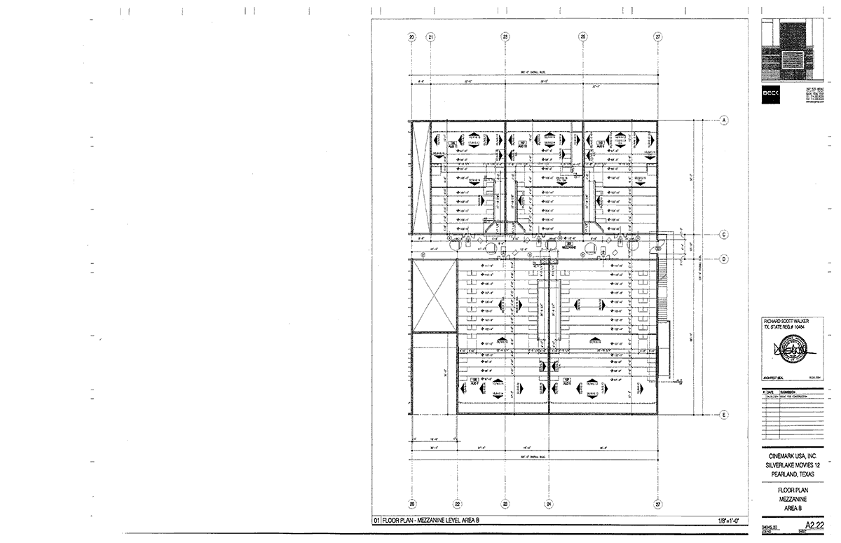 Floor Plan for Silverlake Movies 12, Pearland, Texas, Mezzanine Area B.