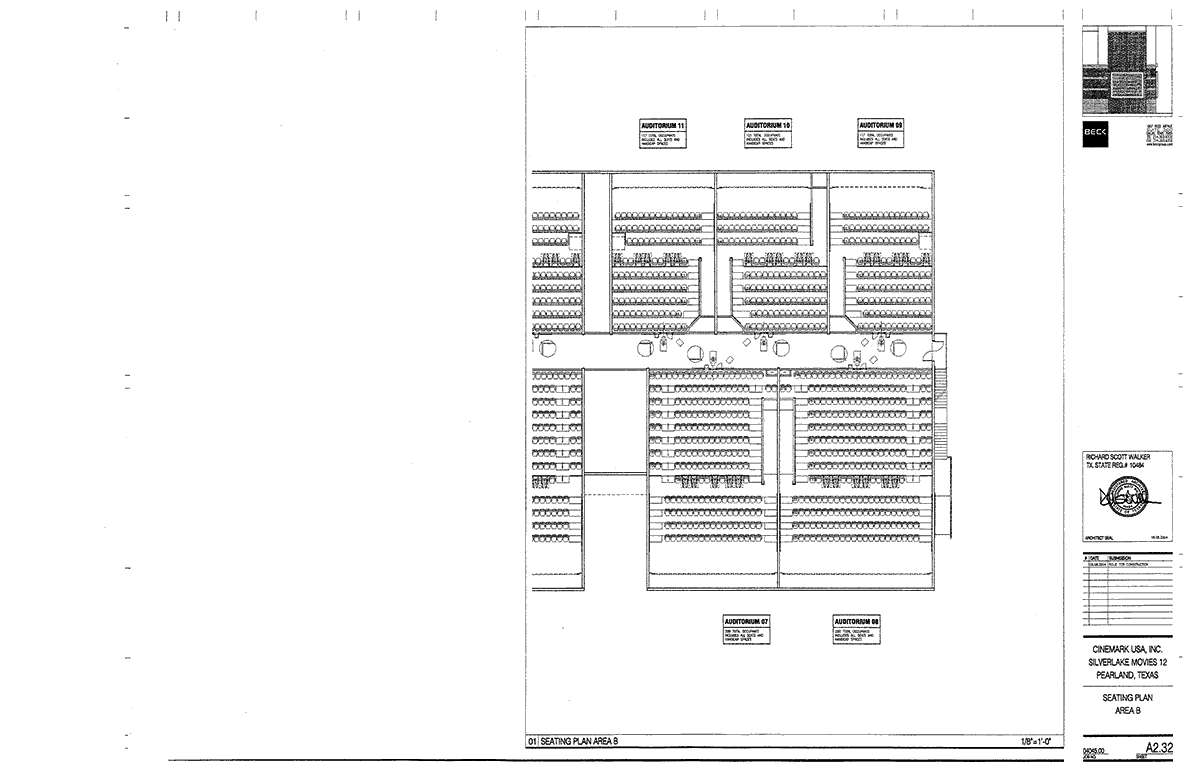 
Seating Plan for Silverlake Movies 12, Pearland, Texas, Area B.