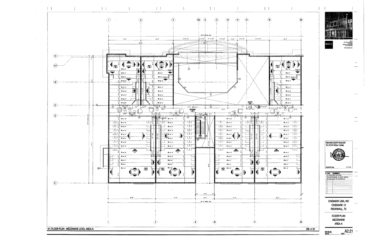 Floor plan for Cinemark 12, Rockwall, Texas, Mezzanine Area A.