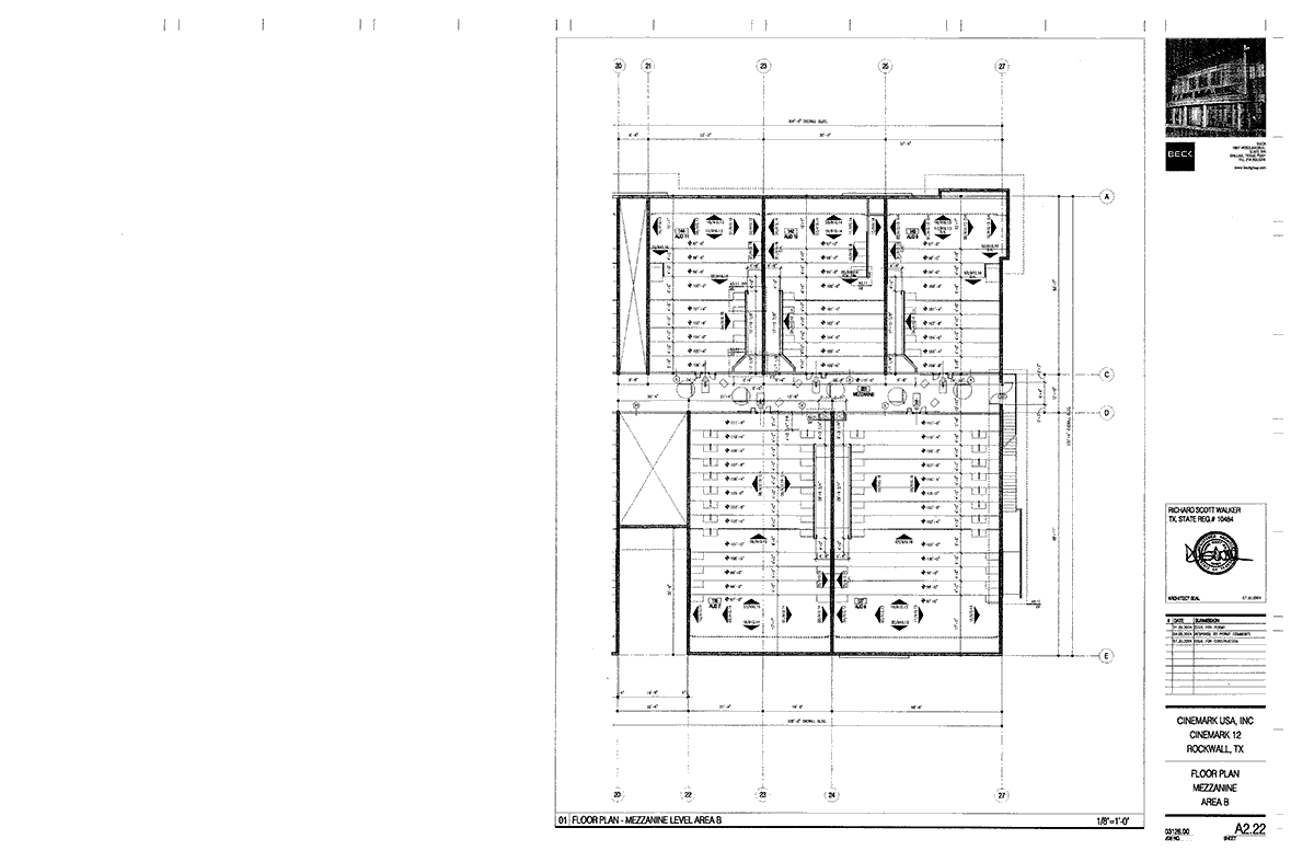 Floor plan for Cinemark 12, Rockwall, Texas, Mezzanine Area B.