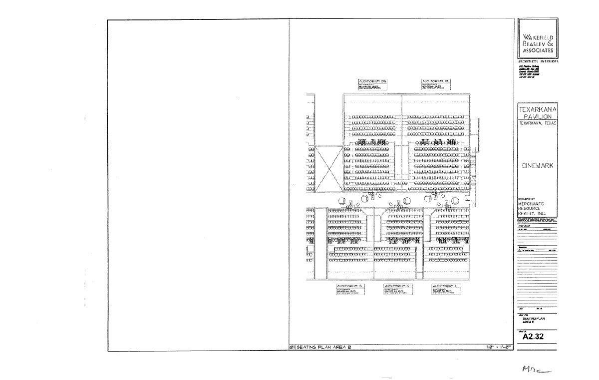 Seating plan for Cinemark 14, Texarkana, Texas, Area B, Auditoria 9 to 13.