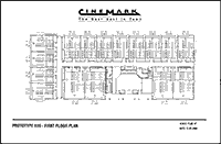 First floor plan for a prototypical 16-auditoria theater complex which consists “type C”, “type D”, and “type E” auditoria.