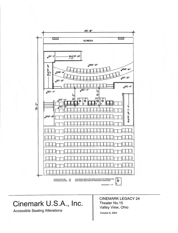 Seating plan for Cinemark Legacy 24, Valley View, Ohio, Auditorium 15.