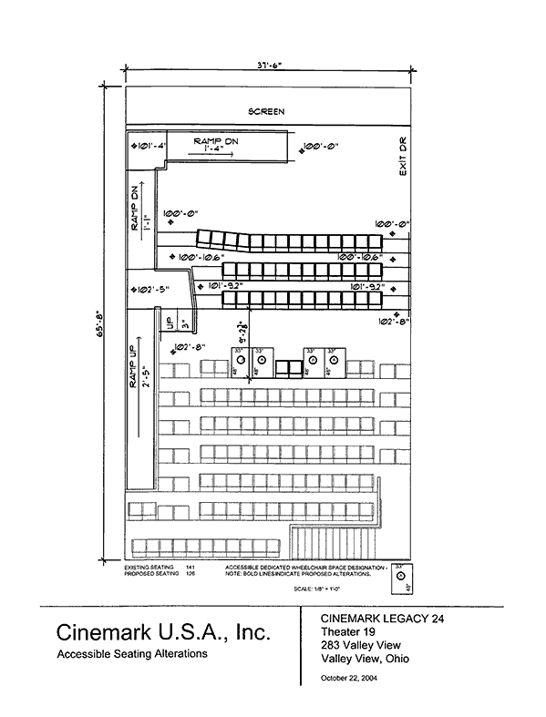 Seating plan for Cinemark Legacy 24, Valley View, Ohio, Auditorium 19.