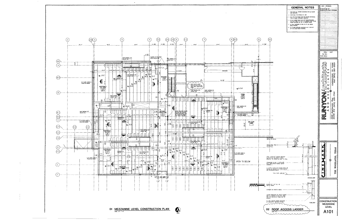 Mezzanine Level Floor Plan for Cinemark 5, Woodlands, Texas.