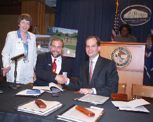 Assistant Attorney General Acosta with Councilwoman Karen Cooper and Vice Mayor and Councilman Albert White of Flagstaff, Arizona