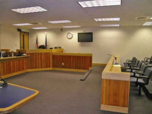 Accessible courtroom with ramp to witness stand