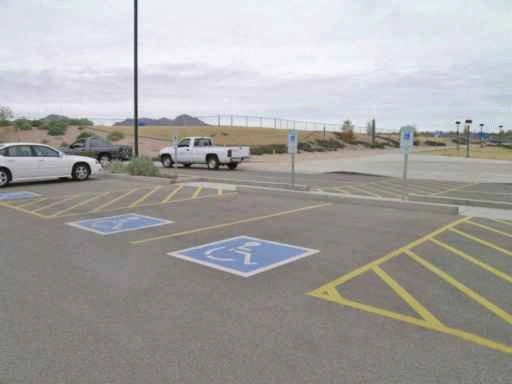 Fully accessible parking spaces, including one for vans