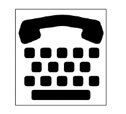 Pictogram of a TTY showing the keyboard and space bar typical of most devices and the shape of a telephone handset at the top.