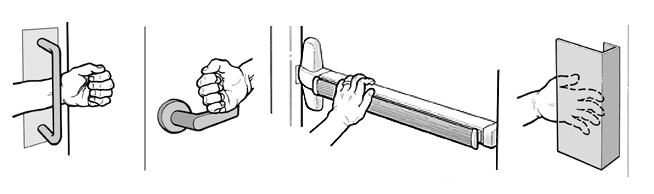illustration showing four types of door hardware