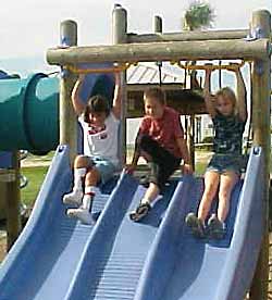 photo - 3 children on slide at playground