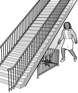 illustration of stair with bottom open to pedestrians  
