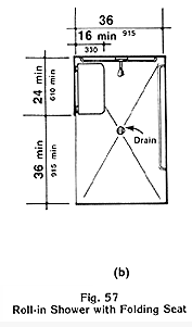 Fig. 57(b) Roll-in Shower with Folding Seat