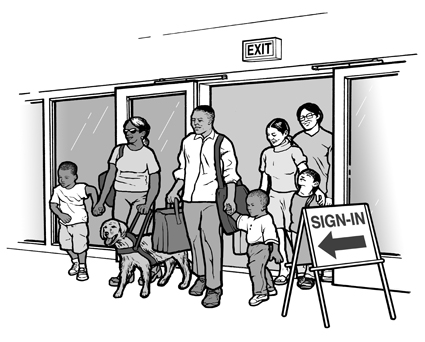 image of family entering a shelter