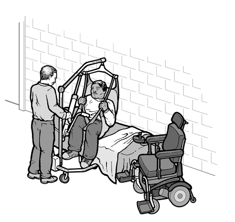 image of a person being assisted from their wheelchair to the bed.