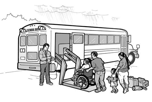 image of person using a wheelchair boarding a school bus