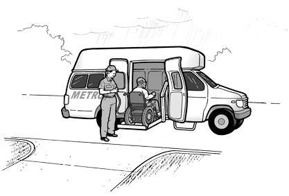 image of a paratransit driver assisting man using a wheelchair 