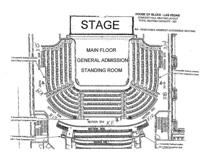 Seating plan of House of Blues