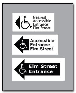 examples of signs with directions to accessible entrance