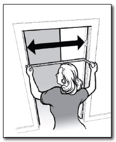 woman measures width of door