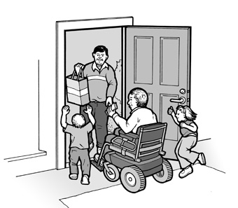 A restaurant provides home delivery to a family who
is not able to eat in the restaurant due to barriers.
